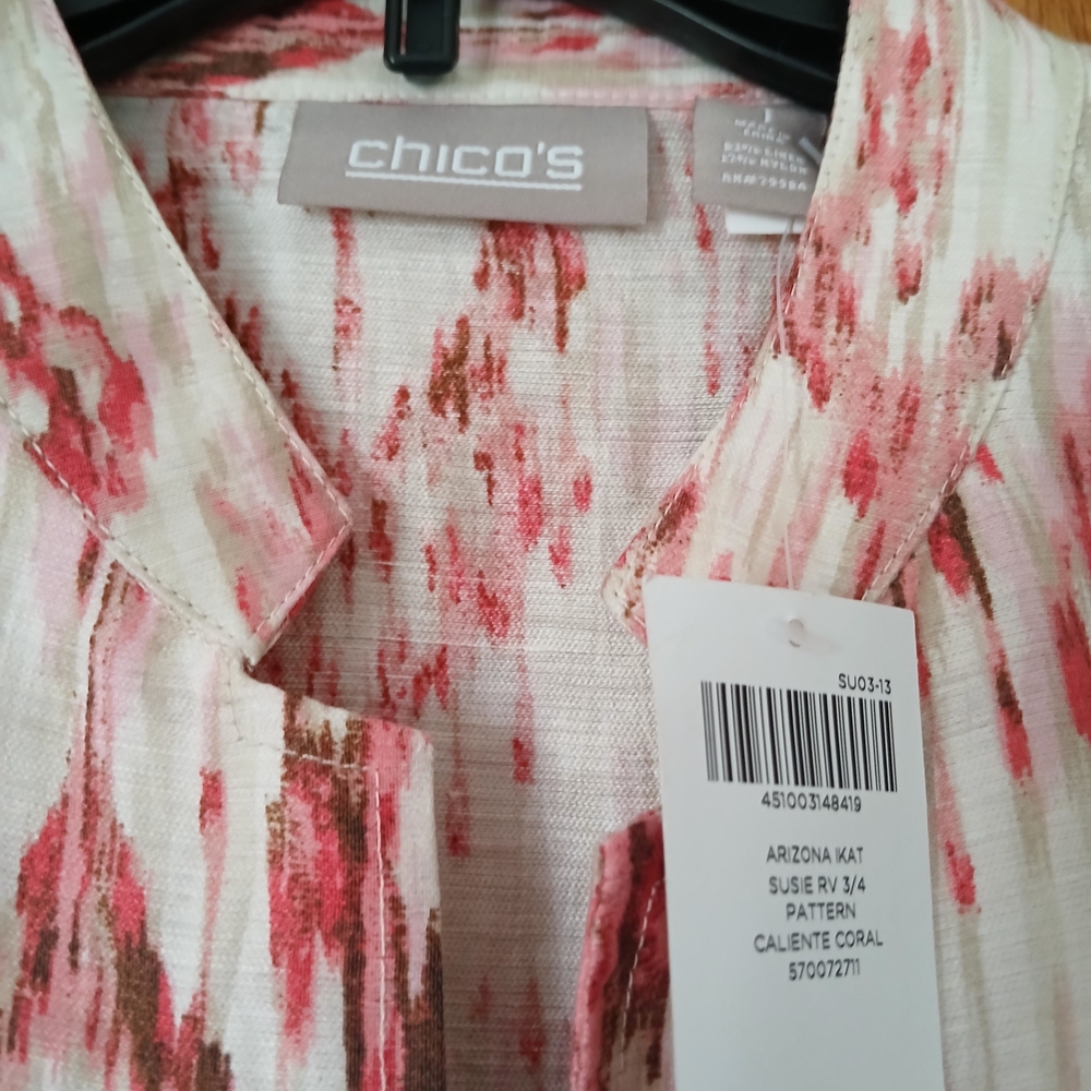 Chico's Coral and Brown Abstract Blouse